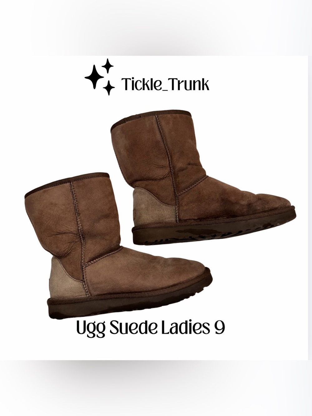 UGG Sz 9 Chestnut Brown Two Tone Suede Short Shearling-Lined Boots